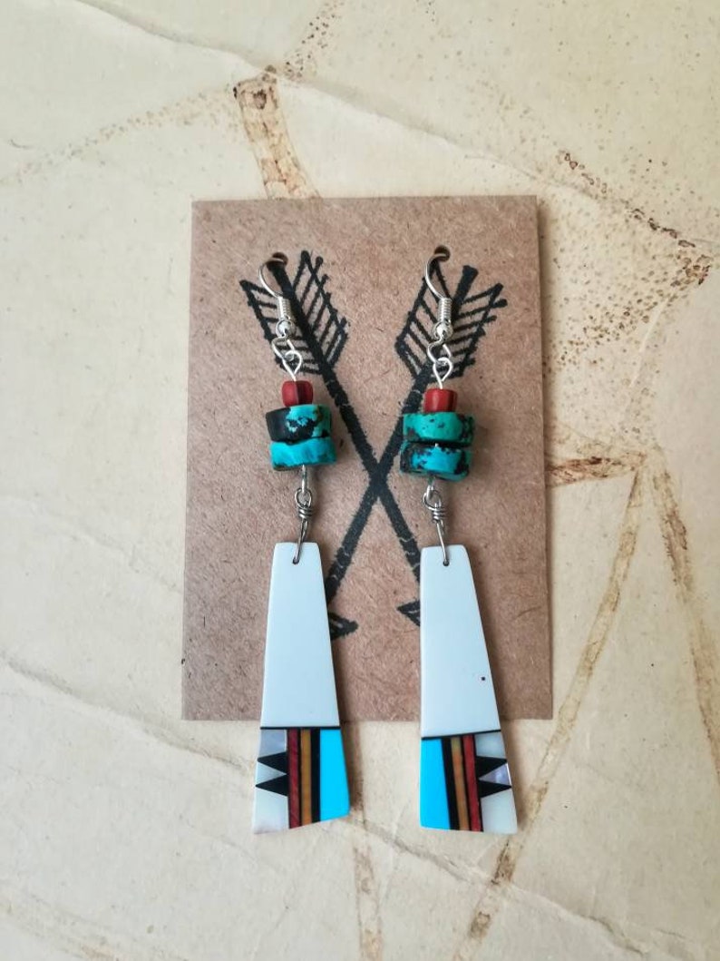 Statement Earrings Abalone Hypoallergenic Lightweight Earrings Southwest Inlay Earrings Turquoise Sterling Silver