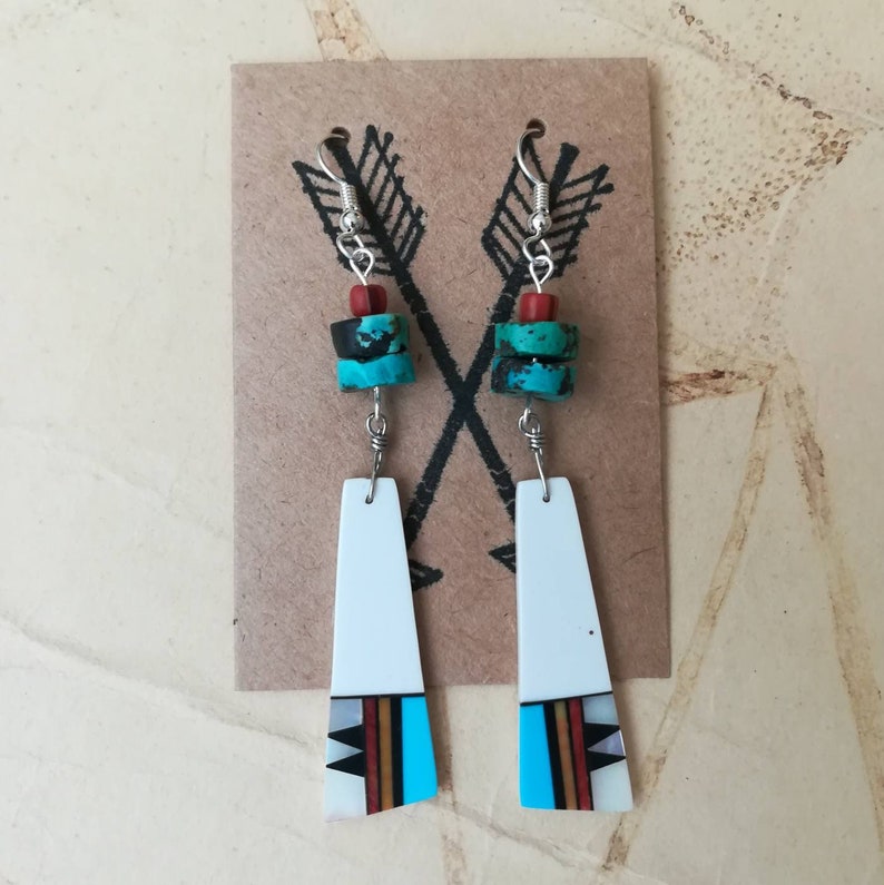 Statement Earrings Abalone Hypoallergenic Lightweight Earrings Southwest Inlay Earrings Turquoise Sterling Silver