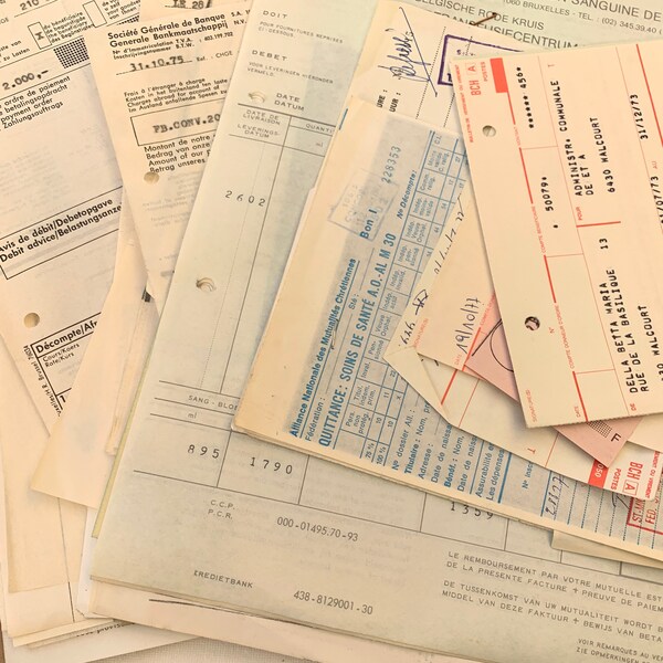 25 Vintage French 1970’s Receipts Pages, Assorted Pages, Vintage French Ephemera, Vintage French 1970’s Papers, Journaling Papers