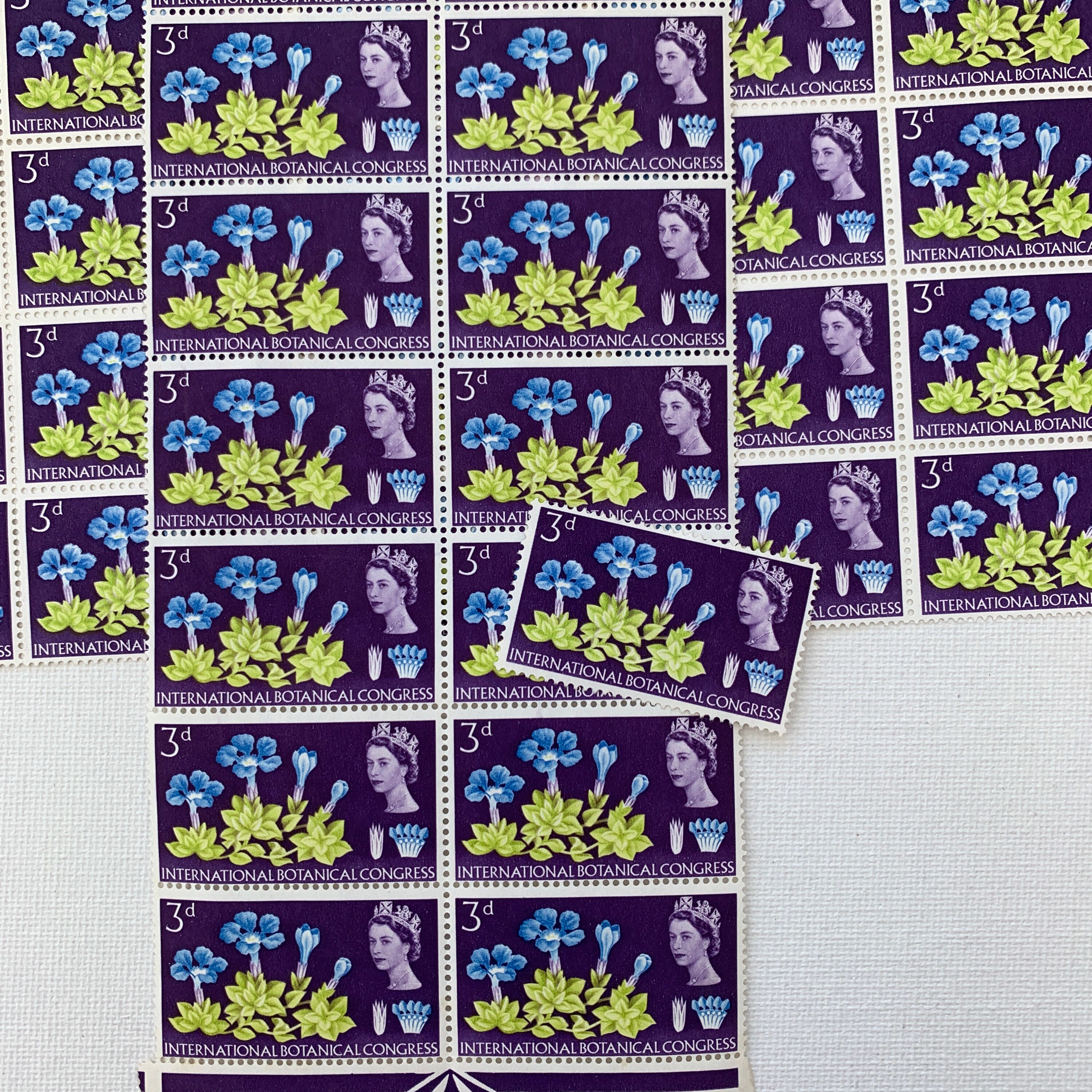 Image of 10 Pre Decimal Postage Stamps, Vintage Uk Unused 3D Ephemera, Journaling