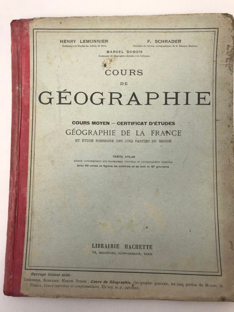 Vintage 1930s French Book Cours De Geographie Book Vintage Colour Map Illustrations Antigue French Ephemera