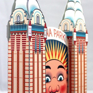 Papieren model Luna Park-gezicht - huidig gezicht (Arthur Barton) en gezicht van Martin Sharp
