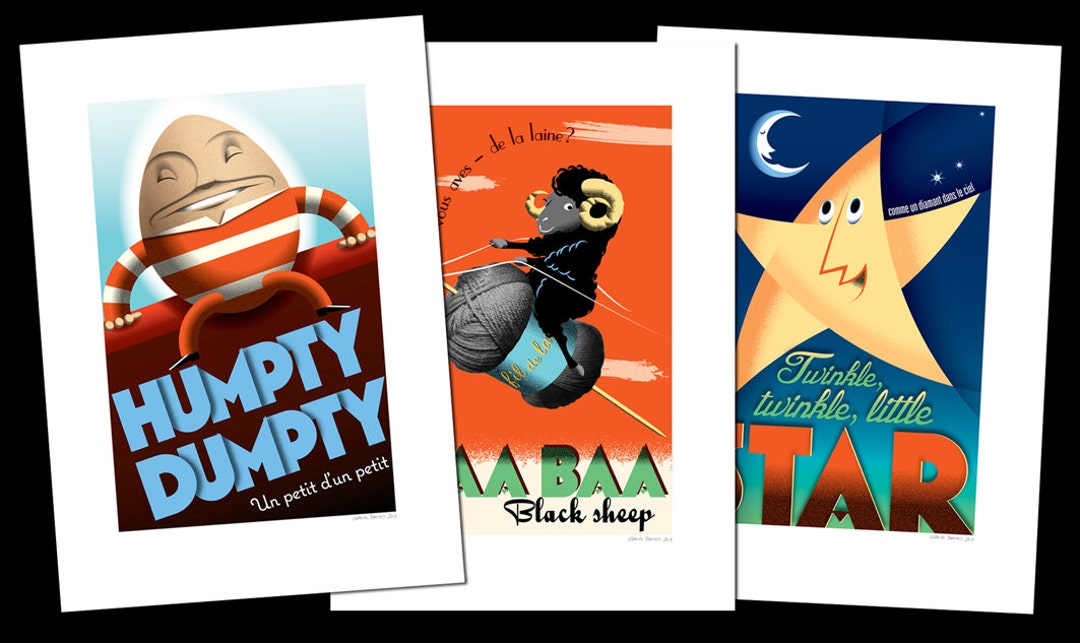 Set of 3 Nursery Rhyme Posters FREE SHIPPING - Etsy