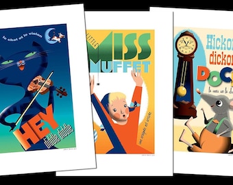 Set of 3 more Nursery Rhyme posters FREE SHIPPING