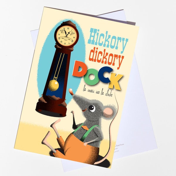 Vintage style Hickory dickory dock blank greeting card