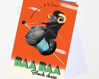 Vintage style Baa Baa black sheep blank greeting card