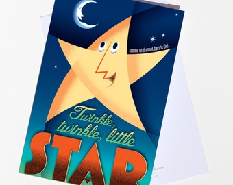 Vintage style Twinkle twinkle little star blank greeting card