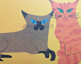 Two Kitties, colored print, on acid free paper, 8.5" x 11", a reproduction. Ship free in USA.   Easter type.