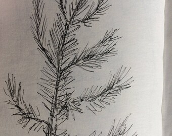 Tiny Piny, a spruce Branch Sketch, very simple ink sketch, unsigned, a copy.  By Dorothy  Messenger, free ship in USA. There is a pair