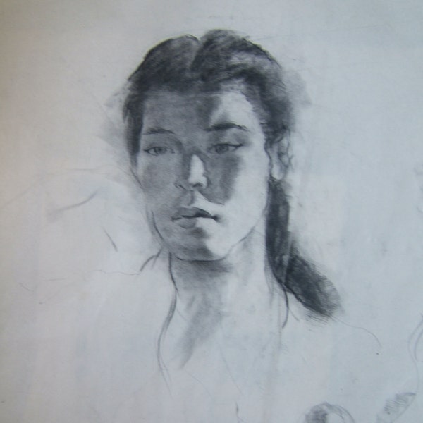 Woman's Portrait, Woman's Charcoal Portrait; a lady, unknown,  you receive copy; Free ship in UsA Large is on sale