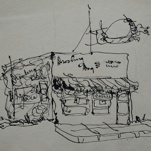 CHILI STOP great little building sketch, cute. A copy of ink sketch, on acid free paper FREE SHIPPiNG in U.S.A. The Drooling Dog image 1