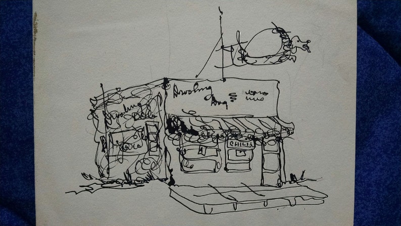 CHILI STOP great little building sketch, cute. A copy of ink sketch, on acid free paper FREE SHIPPiNG in U.S.A. The Drooling Dog image 1