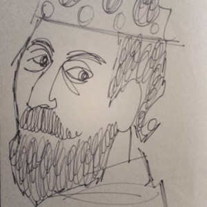 GOOFY KING - głupkowato wyglądający król piór i atramentu, oryginał! Około 9" x 11". Złóż ofertę.