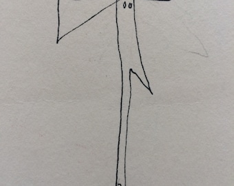 THE GIRAFFE - 1970's sketch by D. Messenger, on 8.5" x 11"   Free ship in USA.
