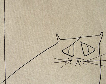 Sad Kitty, copy, very nice drawing on off white acid free paper. INQUIRE about BUYING the ORIGINAL.  Free ship in UsA