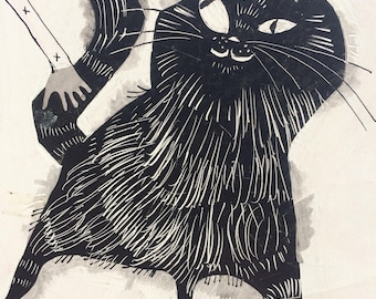 Suzy the Cat  - a Print from one of mom's originals, by D. Messenger, 11.5"  x 8.5", on paper, copy of Ink original.