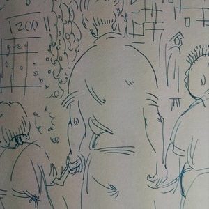 Mother for a Day, in Central Park, ink drawing by mom in about 1950, unknown topic; By Dorothy  Messenger,  copyright