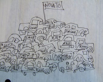 NOVATO - Pen and ink drawing suitable for framing and wall hanging.  Very small ink sketch.  1990's.