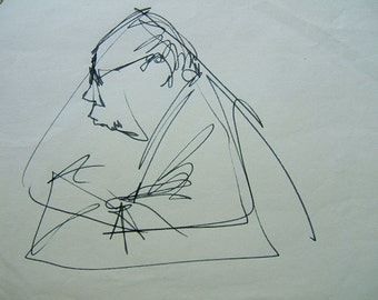 The Triangle Man, cute small ink drawing copy.   Free ship in UsA, a copy, INQUIRE about original.