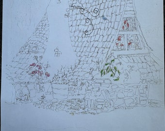 TIBURON House, charming Bay Area A-frame, cute cabin for mountain or sea. A print. 8.5 x11"