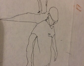 May include: A black and white line drawing of a person wearing a hat and a t-shirt with the word "no" written on it.