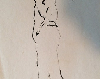 He Left Me  - Ink Figures odd subject, probably 1960's, not sure of what this is.  Two kissing, one crying  copyrighted  D Messenger 2015