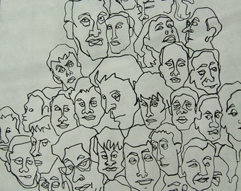 OUR HUMAN MASKS Multi-Faces, Pen and ink drawing suitable for framing and wall hanging; copy  on acid free paper,    copyrighted.