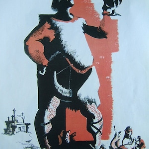Goliath Figure, ilustracja, kopia wysłana w tubie. Jest na papierze bezkwasowym. Kopia. ZAPYTAJ O ORYGINAŁ na sprzedaż.