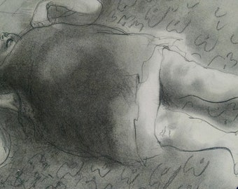 Mother asleep on carpet.  Beautiful pencil, one her best .  Valuable. Copy.  It was mom's mom.