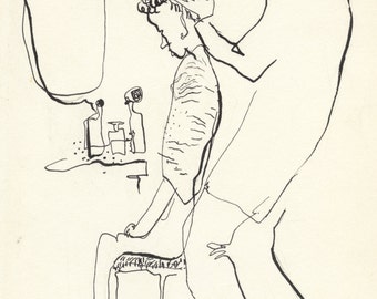 HAIRCUT DAY - most popular print- sketch from the 60's - by D. Messenger - SMALL is on sale -  copy