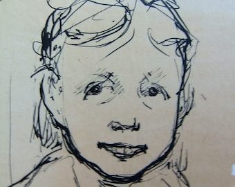 Odd Girl portrait #2, unkown subject, pen and ink sketch by Dorothy Messenger, suitable for framing