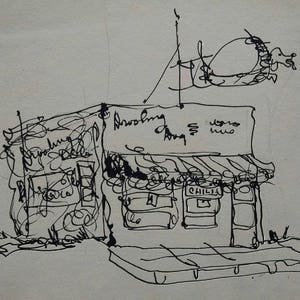 CHILI STOP great little building sketch, cute. A copy of ink sketch, on acid free paper FREE SHIPPiNG in U.S.A. The Drooling Dog image 4