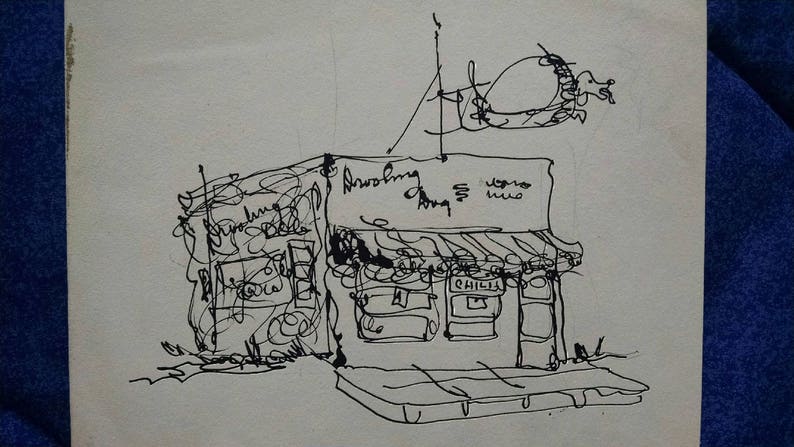 CHILI STOP great little building sketch, cute. A copy of ink sketch, on acid free paper FREE SHIPPiNG in U.S.A. The Drooling Dog image 4