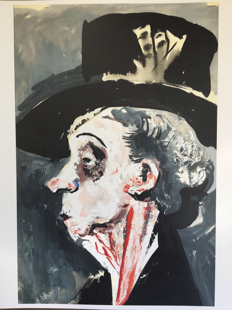 very old 1952 Hat Lady in Oil; by Dorothy Messenger ca PRINT OF OIL; 8.5 x 11 on plain off white stiff paper.