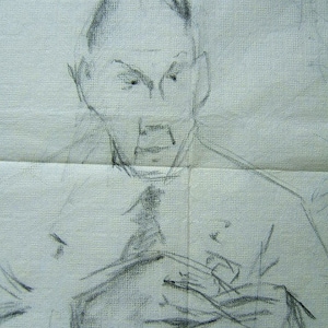 Napkin Man, nieznany temat, prawdopodobnie lata 50., wykonany na serwetce, oryginał. Papier w świetnym stanie.