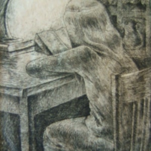 YO JOVEN - Mamá sentada en el escritorio, mi mamá; la artista (autorretrato) Copia; en papel de 8,5" x 11" envío gratuito en EE. UU.
