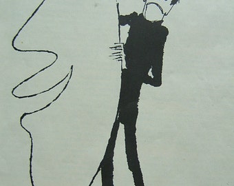THE LAW Attorney - False Face,  print of cute original ink illustration black and white, on 8.5 x 11" acid free paper.
