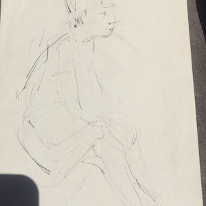 Oryginalny rysunek autorstwa D. Messenger, „Girl Sitting”, tusz, 4x6" ok. 1951, na szkicowniku, ok. 4x6,5", RZADKI. Dostępne są również wydruki.