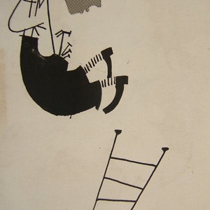 Lost Your Ladder, Eh? - mały, uroczy rysunek tuszem, kopia 8,5" x 11", uroczy. Zapytaj również o oryginał na sprzedaż!