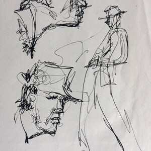 Three Ink Figures, kopia rzadkiego szkicu autorstwa Dorothy Messenger, na papierze bezkwasowym. Darmowa wysyłka w USA.