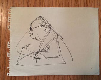 The Triangle Man, Original, cute small ink drawing. 4 x 6" sketch pad, beautiful, in good shape, ca. 1960 prints ARE SOLD too.