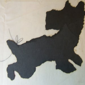 TERRIER - Black Scotty, torn paper piece, a copy of original, on 8. 5 x 11"  paper By my mother; Dorothy  Messenger, copyright