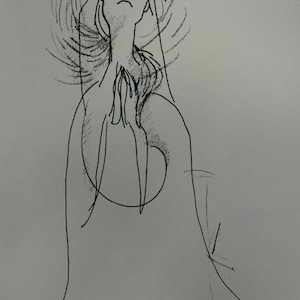 Odd Praying Lady, oryginalne dzieło na papierze, około 1965 r. D Messenger.