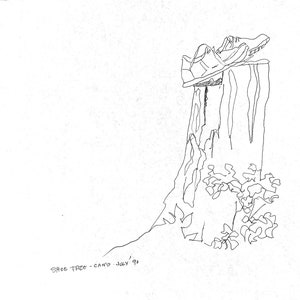 The Old Stump and Older shoes - autorstwa Dorothy Messenger - czarno-biały wydruk na papierze 8,5 x 11" chroniony prawem autorskim DARMOWA wysyłka w USA