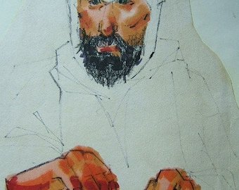 Wise Man in Desert Garb, color marker illust. by D. Messenger, a copy on paper; ca. 1970  Jesus was nearby.