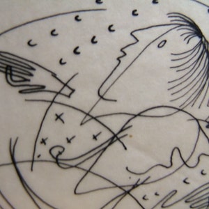 Inky Double Face - szkic, mała, ładna kopia oryginału - abstrakcja, ładny oryginał, mała kopia na papierze 8,5 x 11" - na papierze w kolorze złamanej bieli.