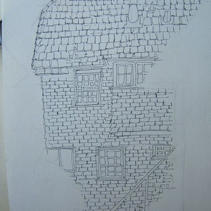 The Shingle House. Urokliwy. Oryginalny utwór, 12,5 x 9,25", na białym papierze. Oryginalny utwór na sprzedaż. Złóż ofertę.