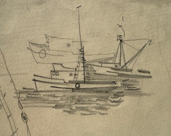 Marin Boat Sketch - interesting boat in pencil - a copy on 8.5 x11"  by Dorothy Messenger