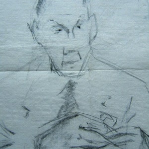 L'uomo del tovagliolo, soggetto sconosciuto, probabilmente anni '50, realizzato su un tovagliolo, copia, su carta priva di acidi, carino. Raro.
