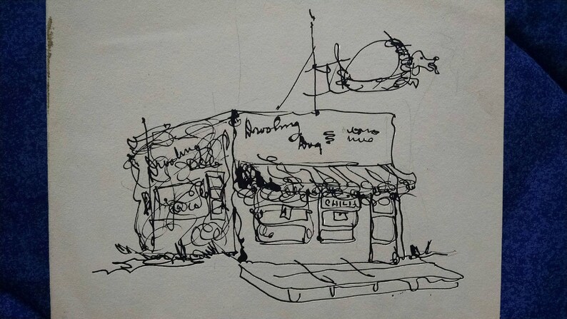 CHILI STOP great little building sketch, cute. A copy of ink sketch, on acid free paper FREE SHIPPiNG in U.S.A. The Drooling Dog image 3